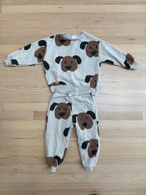 Zara Cream Sweatshirt & Joggers Set with Brown and Black Dog Faces